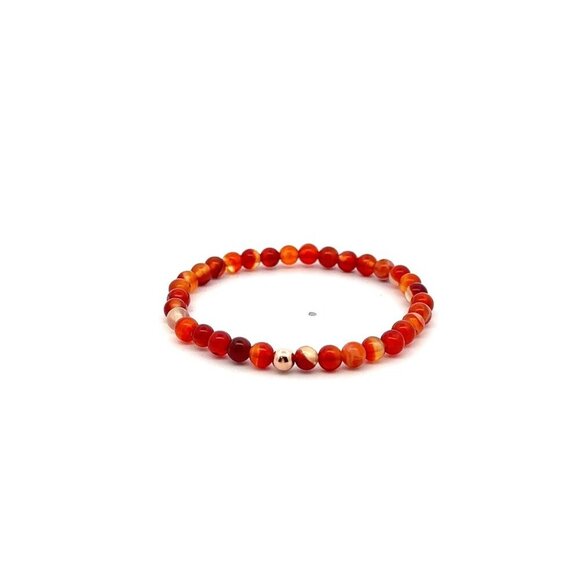 Natural Red Lace Agate Gemstones Mini 4mm 18K Rose Gold Charm Round Bead - Picture 1 of 5